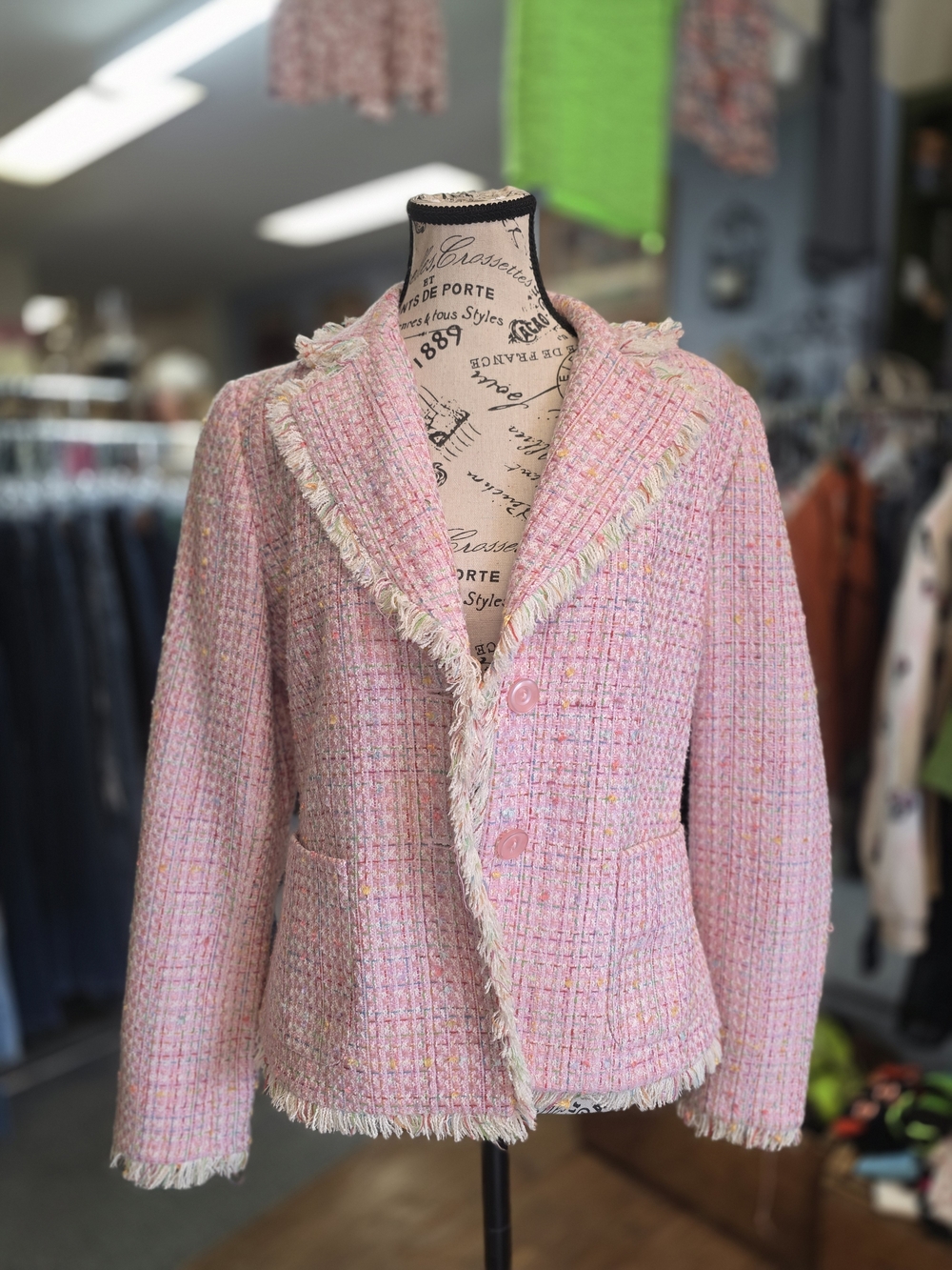 Vintage Chadwicks Women's Pink Tweed Fringe Jacket